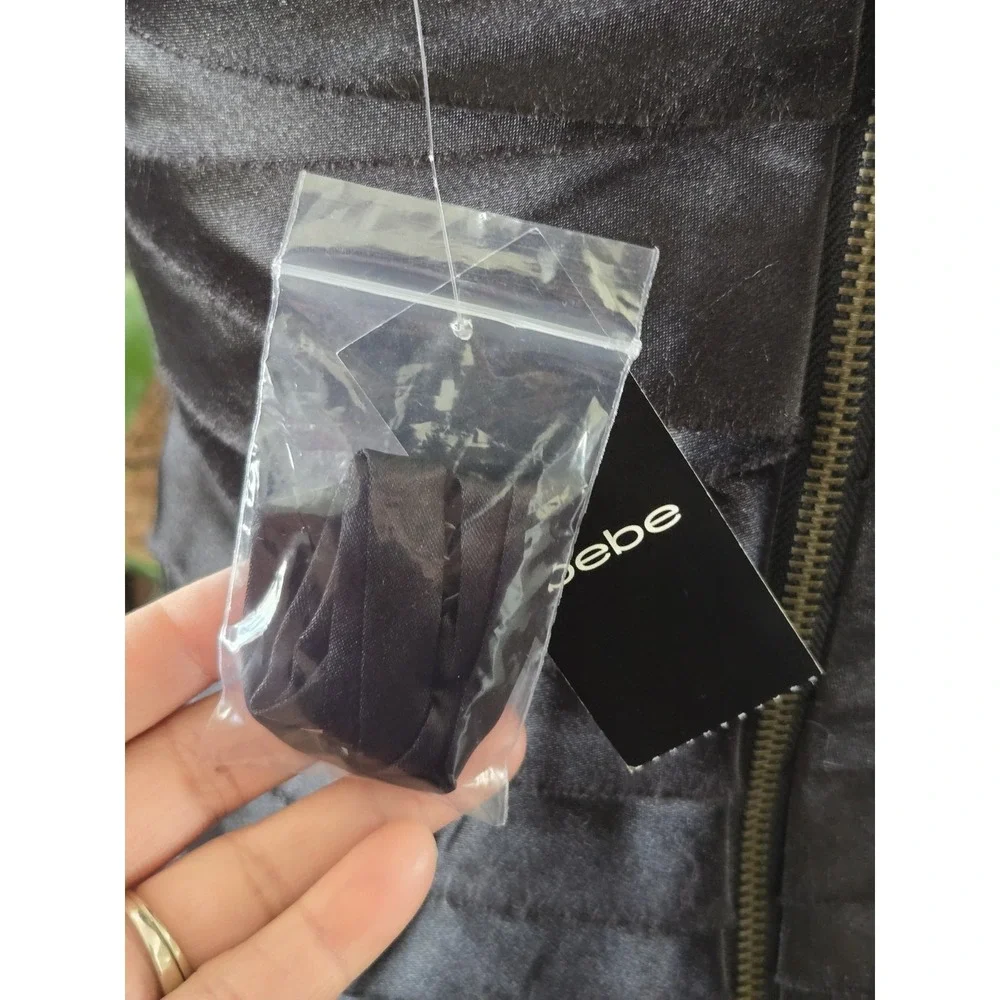 Bebe Bandage Black Elegant Satin Cocktail Mini Dress Womens Medium Strapless NWT